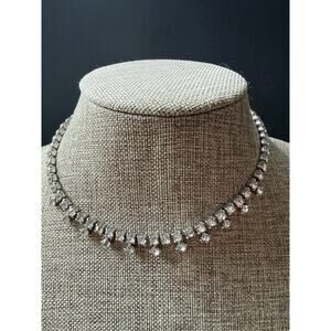 Vintage Rhinestone Choker Bib Necklace 15” Classic Wedding Retro